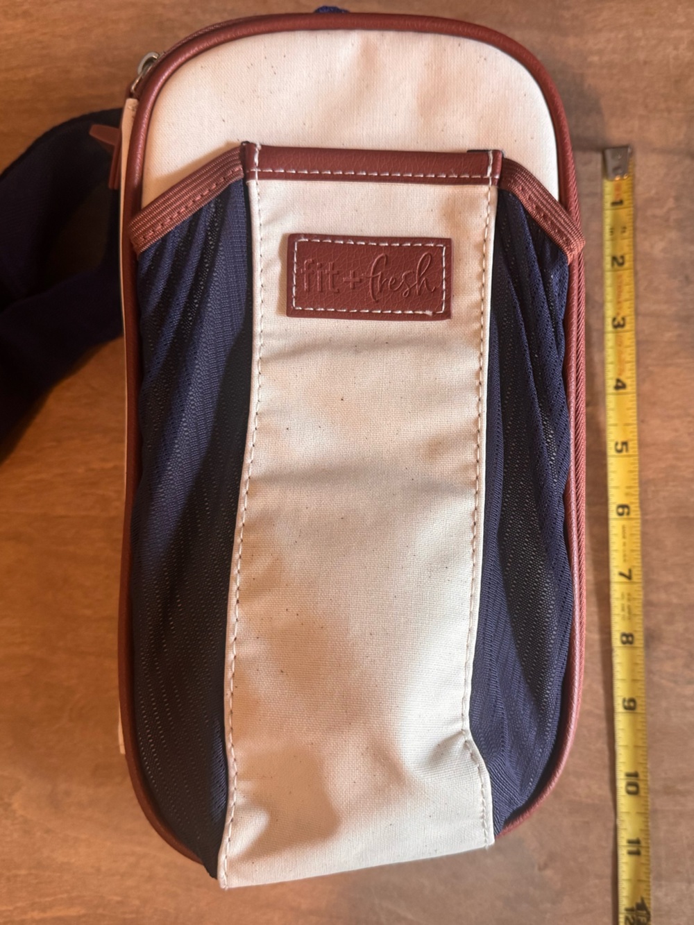 Canvas Crossbody Lunchbox Bottle Holder Bag - Navy & Cream Fit & Fresh